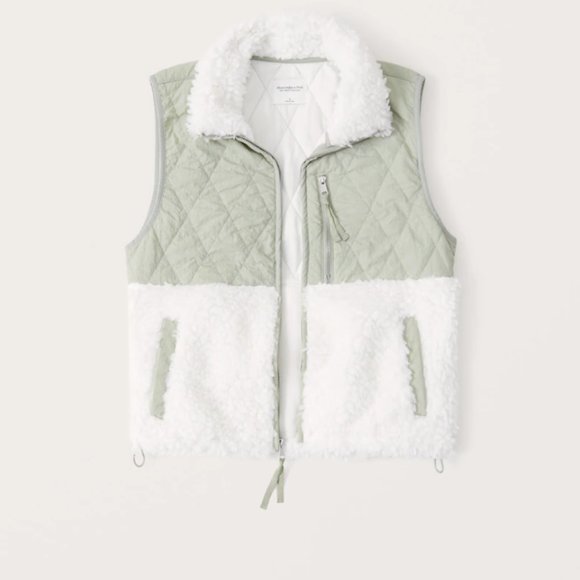 NWT ABERCROMBIE & fitch Cropped Two-Tone Sherpa Vest Jacket - Picture 1 of 5
